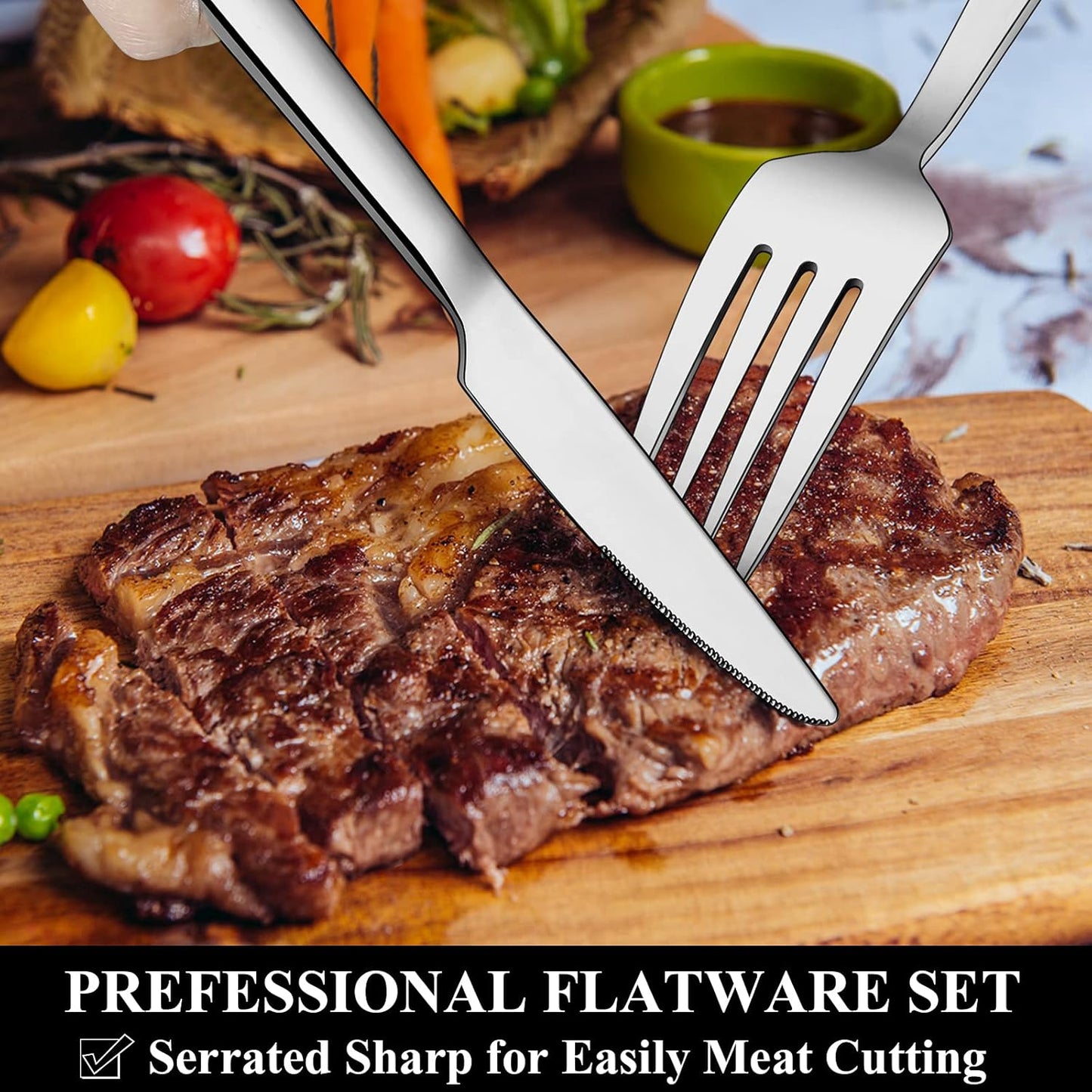 Wildone 20-Piece Silverware Set, Stainless Steel Flatware Square Cutlery Set Service for 4, Eating Utensils Include Knife Fork Spoon, Mirror Polished & Dishwasher Safe