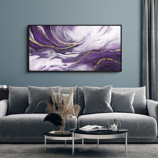 yiijeah Purple Abstract Canvas Wall Decor for Living Room - Purple and Gold Large Framed Picture Artwork for Walls Bedroom Office Home Decor Modern Boho Wall Art