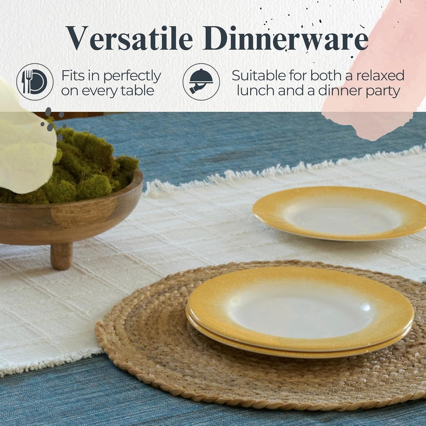 Portmeirion Potter's Mist Dinner Plate (Set of 4) - 8" Earthenware Plates with Classic Mist Rim - Microwave, Dishwasher, Freezer, Oven Safe - Ideal Modern Dinnerware Set (Yellow Mist)