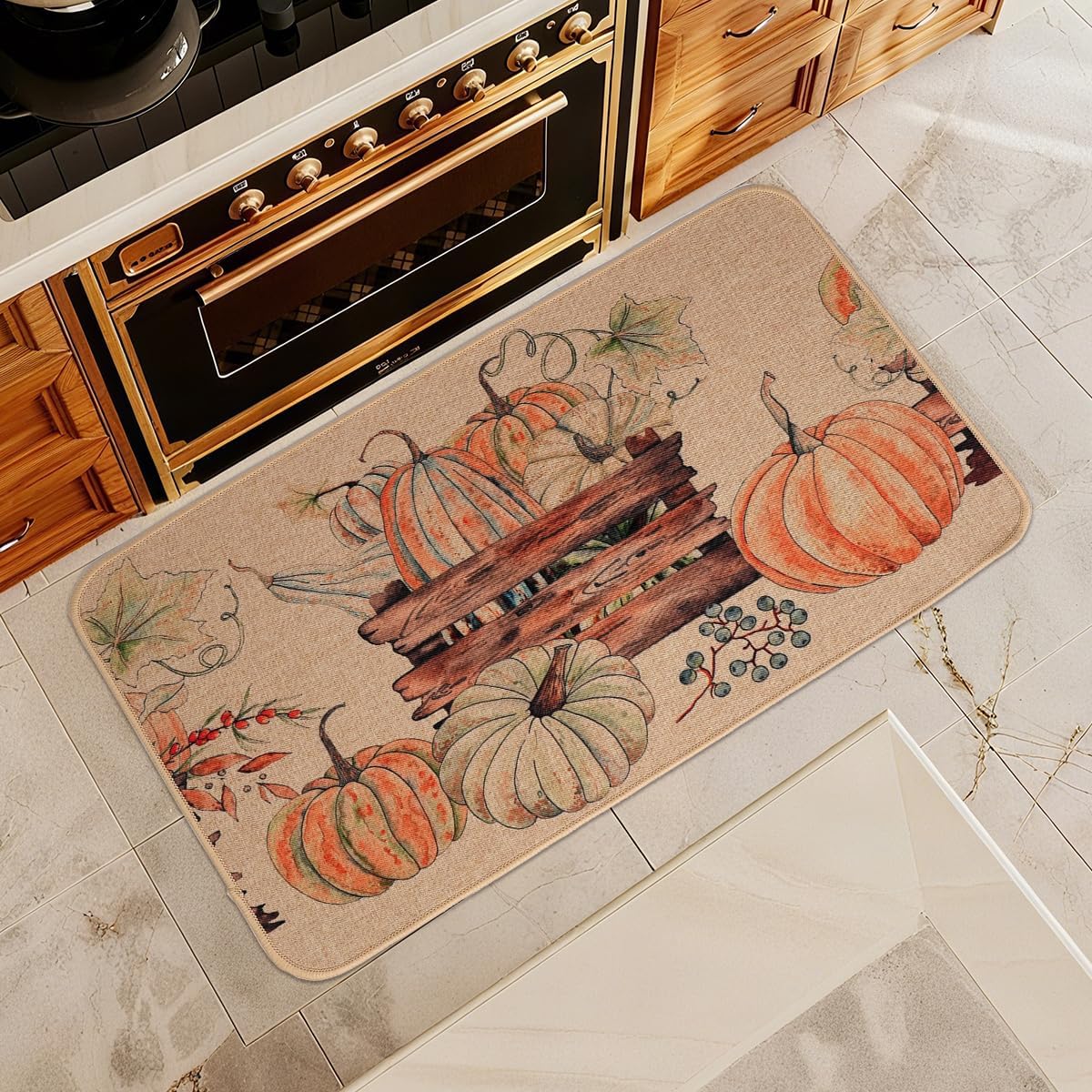 Larponder Fall Pumpkin Kitchen Mats, Non-Slip Absorbent Rug and Door Mats, Home Decor Kitchen Floor Rugs for Autumn Harvest Thanksgiving Holiday - 17x24 Inch