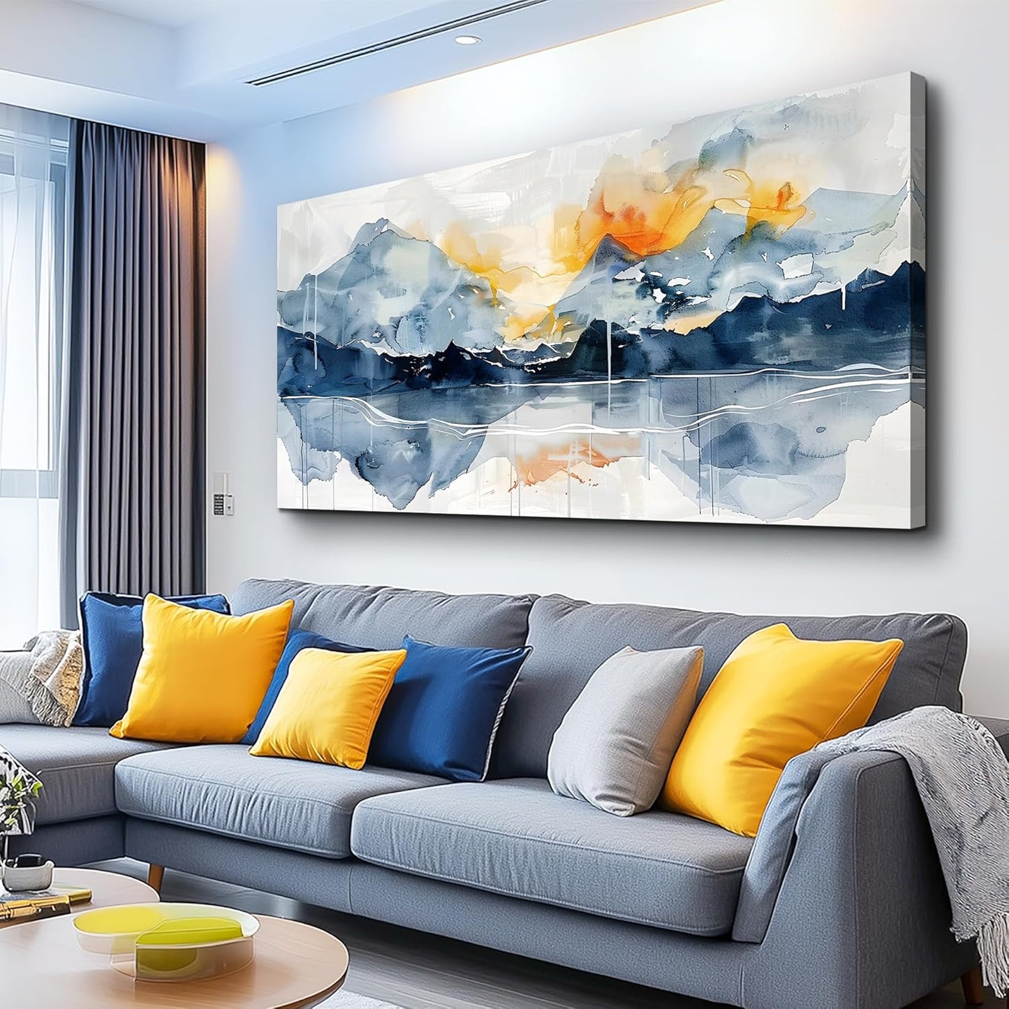 KELIYUAN Large Wall Decor For Bedroom Canvas Wall Art For Living Room Office Decoration Mountain Landscapes Wall Paintings Abstract Watercolour Pictures Artwork Modern Home Decor Ready To Hang