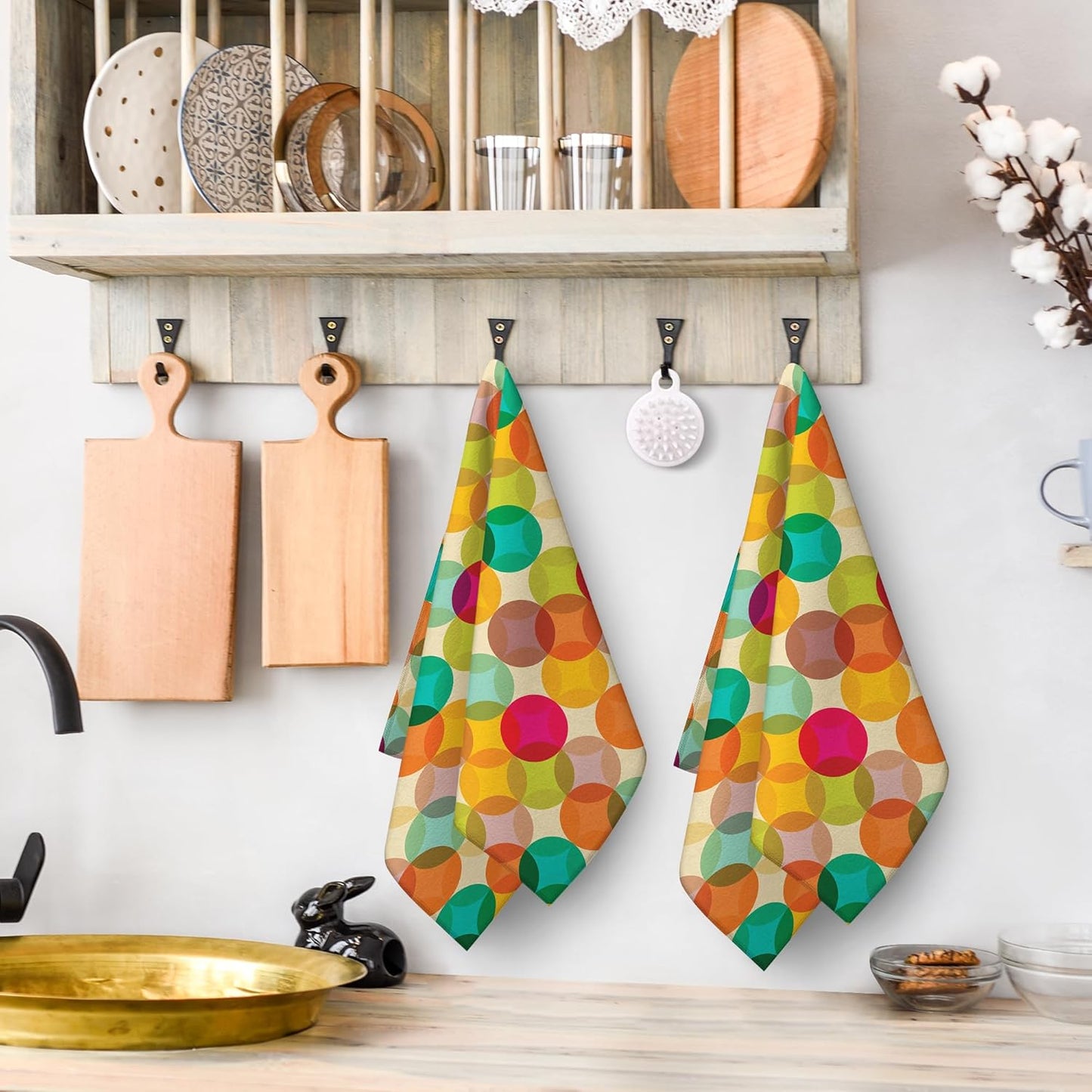 Mid Century Modern Retro Kitchen Towels Decorative Set of 2, Soft Absorbent Dish Towels for Drying Dishes, Colorful Hand Towels Tea Towels for Kitchen Bathroom Farmhouse Home Decor
