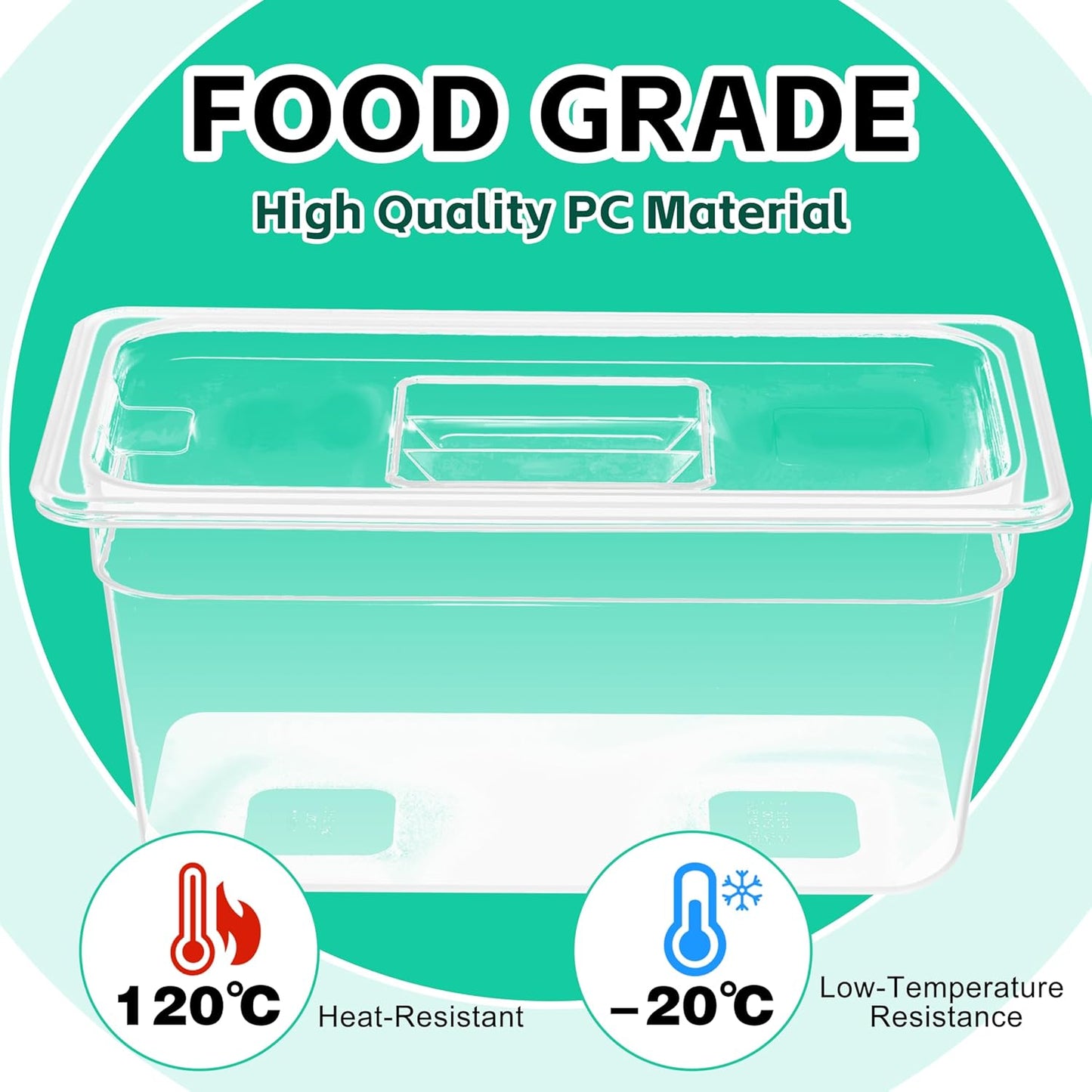 6 Pack Plastic Food Pans with Lids, 1/3 Size 6'' Deep Clear Commercial Stackable Polycarbonate Pans Hotel Food Storage Pan with 1 Pcs Spoon for Fruits Vegetables