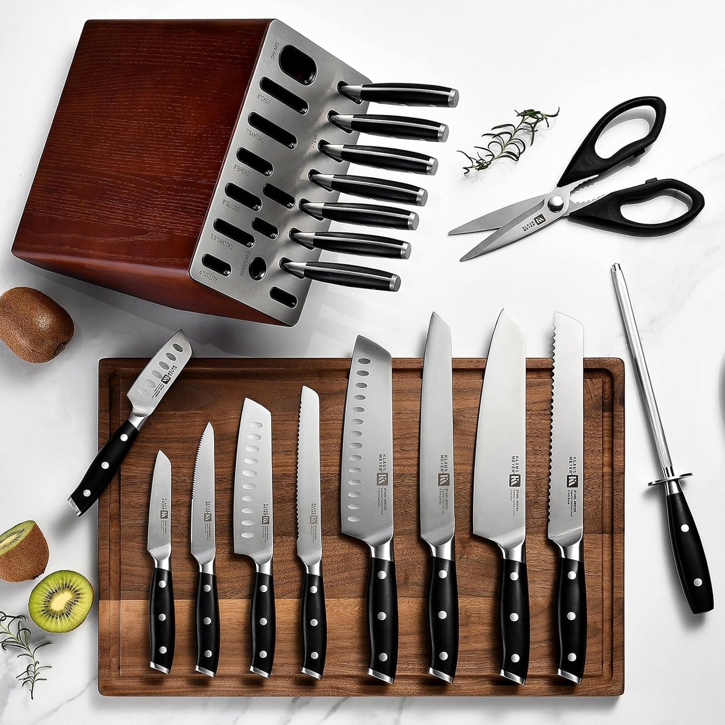 Klaus Meyer Stahl 19 Piece High Carbon Exclusive German Steel Knife Block Set (Black)