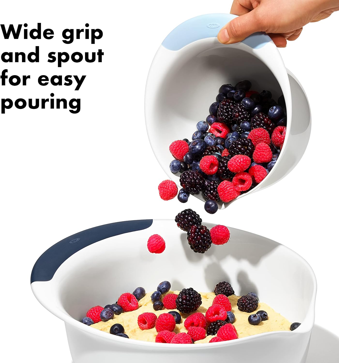 OXO,plastic Good Grips 3-Piece Mixing Bowl Set – Blueberry, Jam & Seltzer Handles,4.7 LITERS, Large