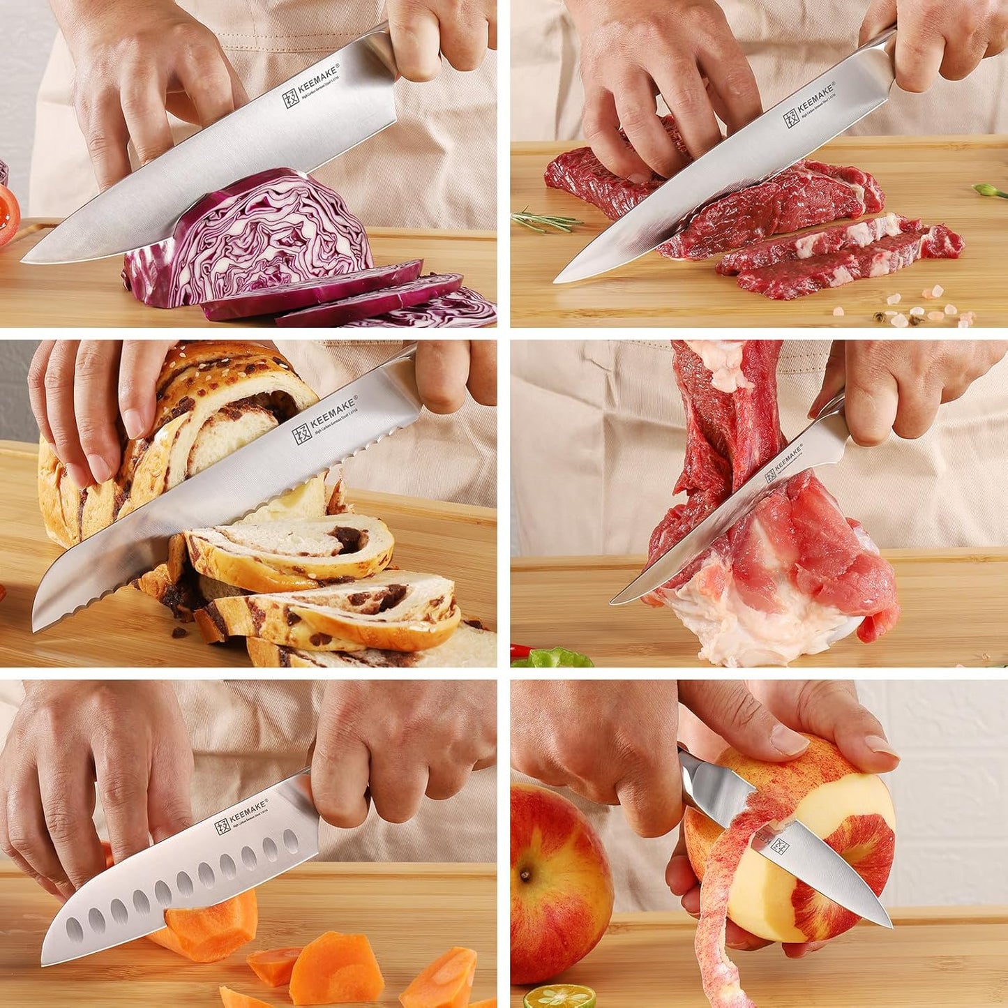 KEEMAKE Chef Knife Set, 6PCS Ultra Sharp Kitchen Knives with Ergonomic Handle, High Carbon Stainless Steel Kitchen Knife Set, Forged Cooking Knife Set for Slicing Meat Vegetable Bread And Fruit