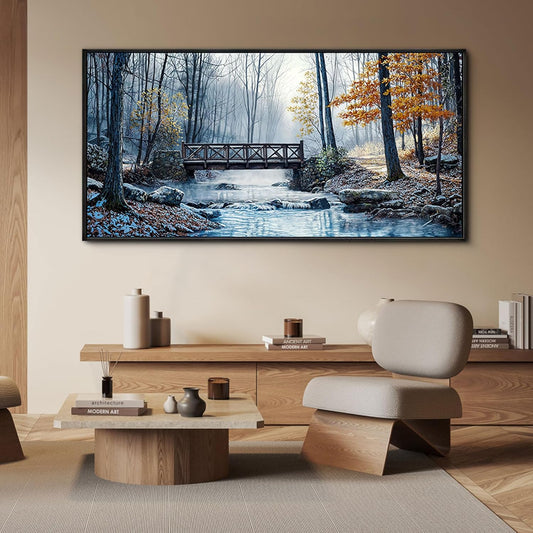 yiijeah Living Room Wall Art - Modern Wall Decor for Bedroom Office Decor Mountain Forest Landscapes Village Bridge Painting Framed Canvas Prints Ready to Hang Wall Pictures Home Decor