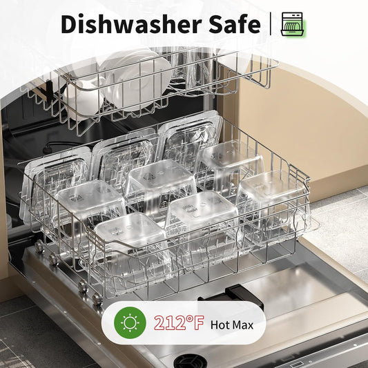 1/6 4" 6 Pack Plastic Food Pans With Lids, Clear Food Pan, Commercial Stackable Polycarbonate Freezer-Safe for Fruits Vegetables Restaurant Kitchen