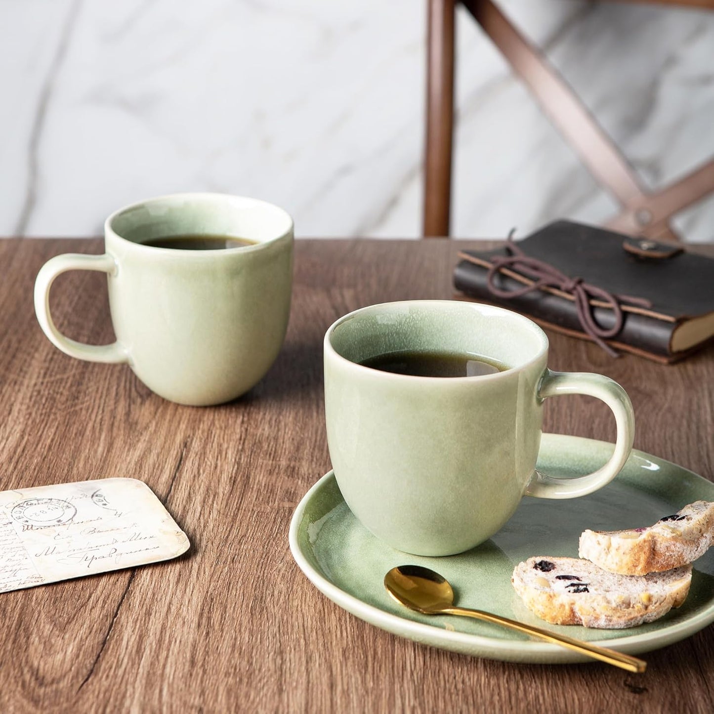 AmorArc 12oz Coffee Mugs, Ceramic Coffee Mugs set of 6 for Man, Woman, Dad, Mom, Modern Coffee Mugs with handle for Latte/Cappuccino/Milk/Cocoa. Dishwasher&Microwave Safe, Olive Green