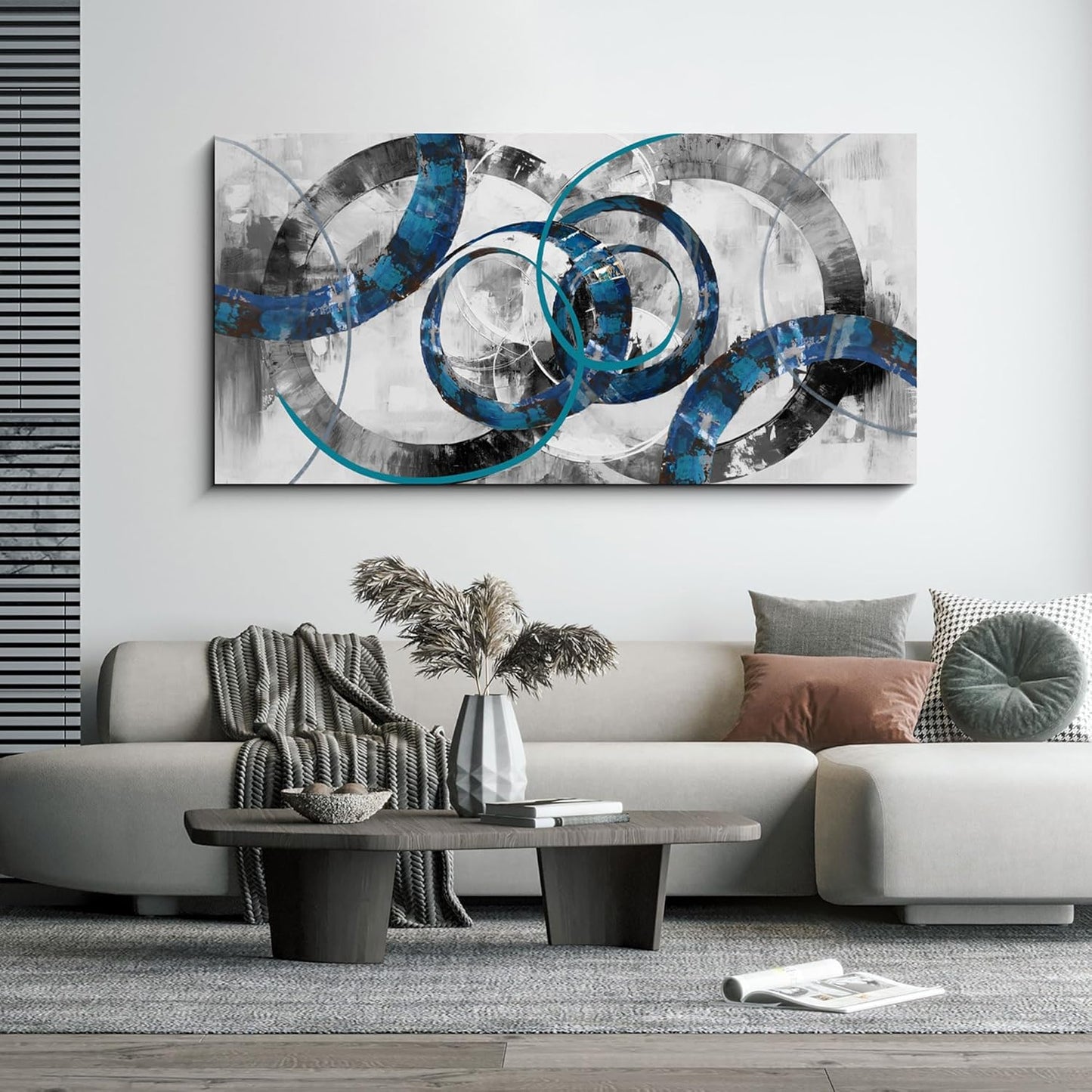 XLSJERST Blue Abstract Canvas Wall Art - Modern Art Wall Decor Wall Pictures for Living Room Bedroom Office Gray and White Paintings Artwork for Wall Size 29x58 Inches