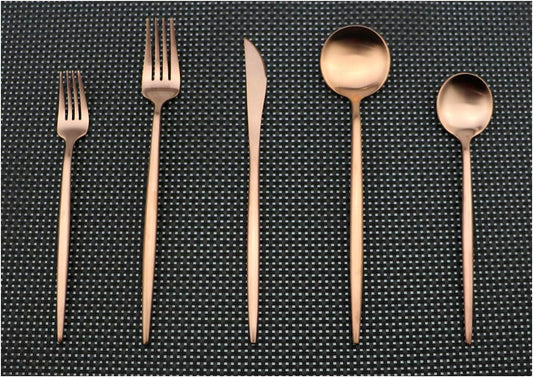 Flatware Set for 4, Luxury 20 Pieces Rose Gold Plated Copper Color 18/10 Stainless Steel Silverware Flatware Sets Spoons Knives and Forks Set, Service for 4