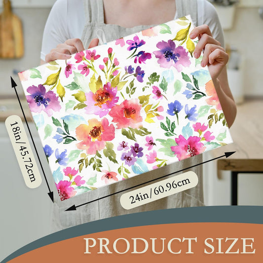 Purple Pink Dish Drying Mats 18x24 Inch,Watercolor Flowers Dish Pad Drying Rack Mat for Kitchen Counter Ultra Absorbent Microfiber Dishware Coffee Maker Bar Countertop Decor