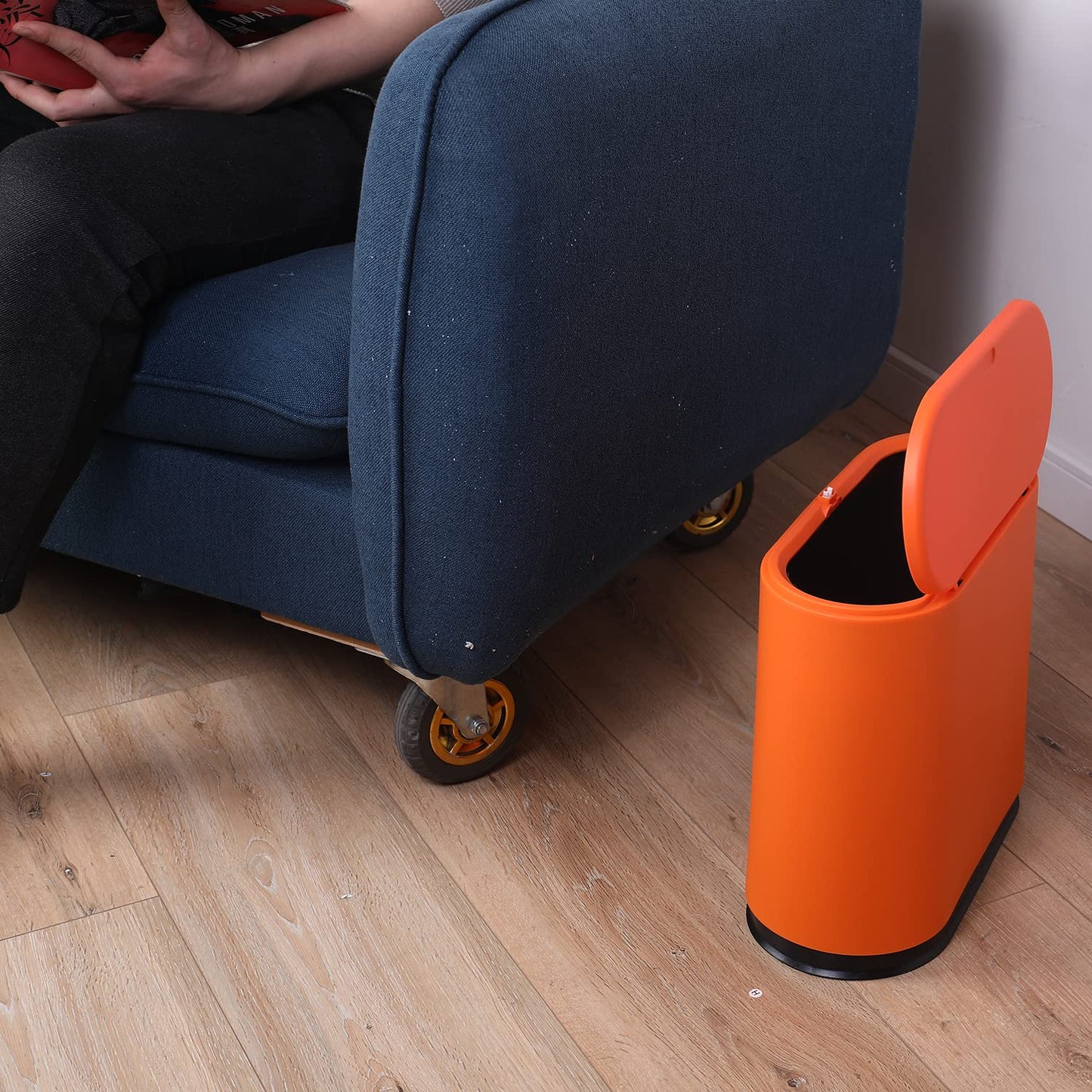 Sooyee 10 Liter Rectangular Plastic Trash Can Wastebasket with Press Type Lid,2.4 Gallon Garbage Container Bin for Bathroom,Powder Room,Bedroom,Kitchen,Craft Room,Office,Orange