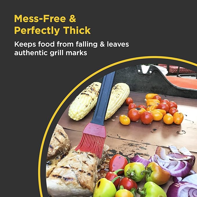 Copper Grill & Baking Mats Set of 2 - Non Stick Barbecue Grilling Mats - In Storage Case. Reusable - Easy to Clean & Dishwasher Safe Barbecue Grilling Mat with Heat Resistance up to 500°F by O-Yaki