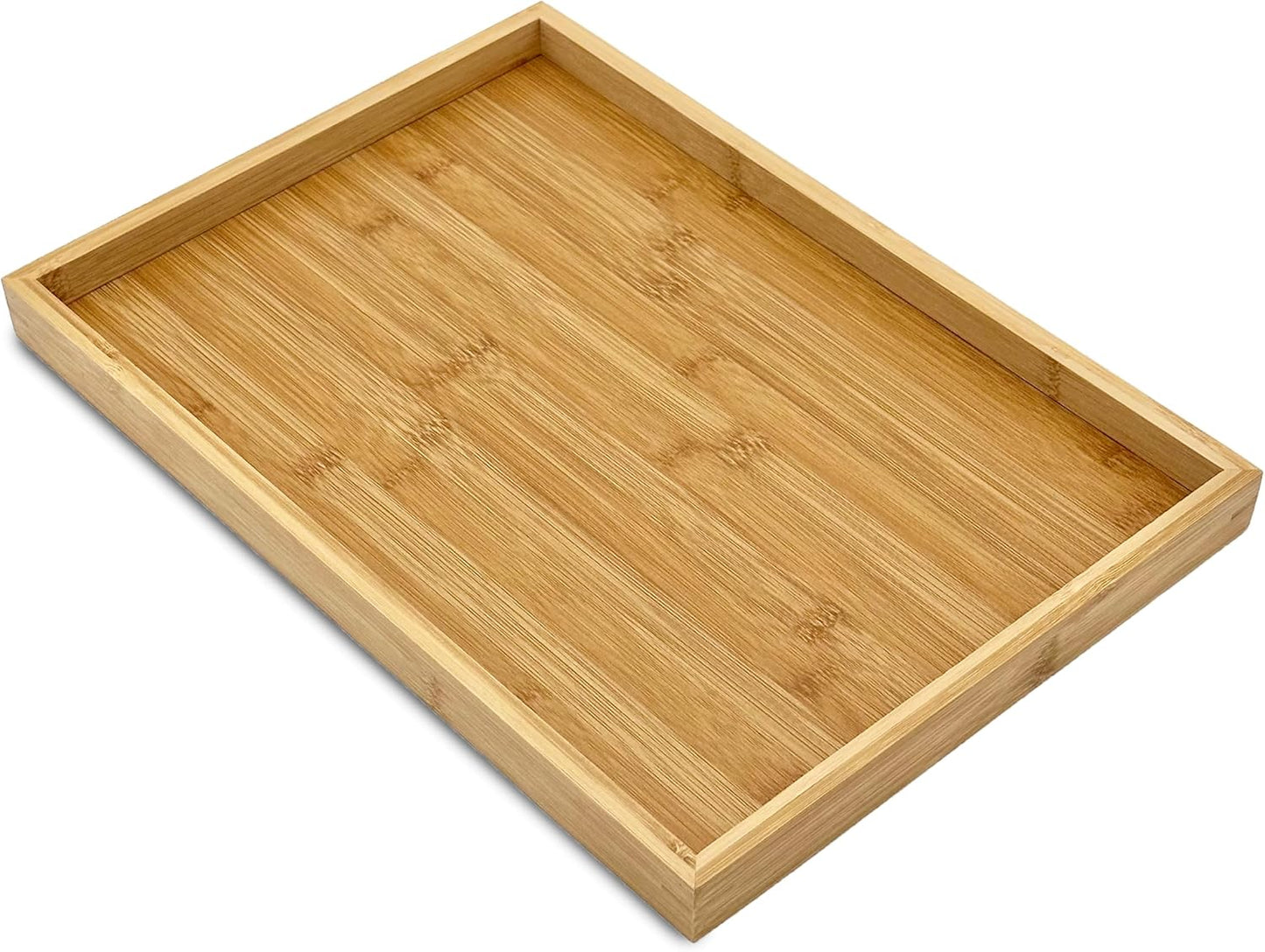 Bam & Boo Natural Bamboo Serving Tray Modern Rectangular (Bamboo, 15.75” x 11" x 1.2") for Food, Drinks, Decor, Vanity in Home, Kitchen, Bathroom, Coffee Table, Bed