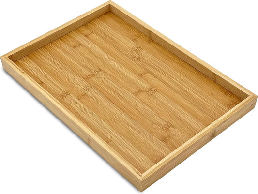 Bam & Boo Natural Bamboo Serving Tray Modern Rectangular (Bamboo, 15.75” x 11" x 1.2") for Food, Drinks, Decor, Vanity in Home, Kitchen, Bathroom, Coffee Table, Bed