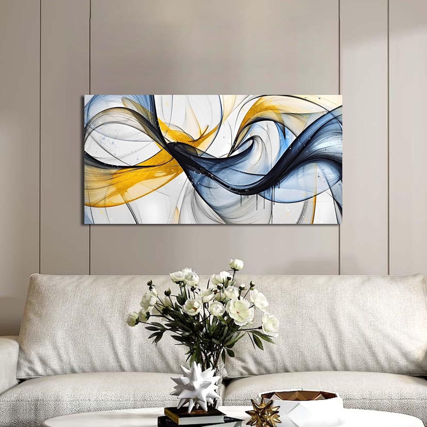 Abstract Office Artwork Wall Decor - Blue Canvas Art Wall Decor for Living Room - Modern Wall Art for Bedroom Size 20" x 40"