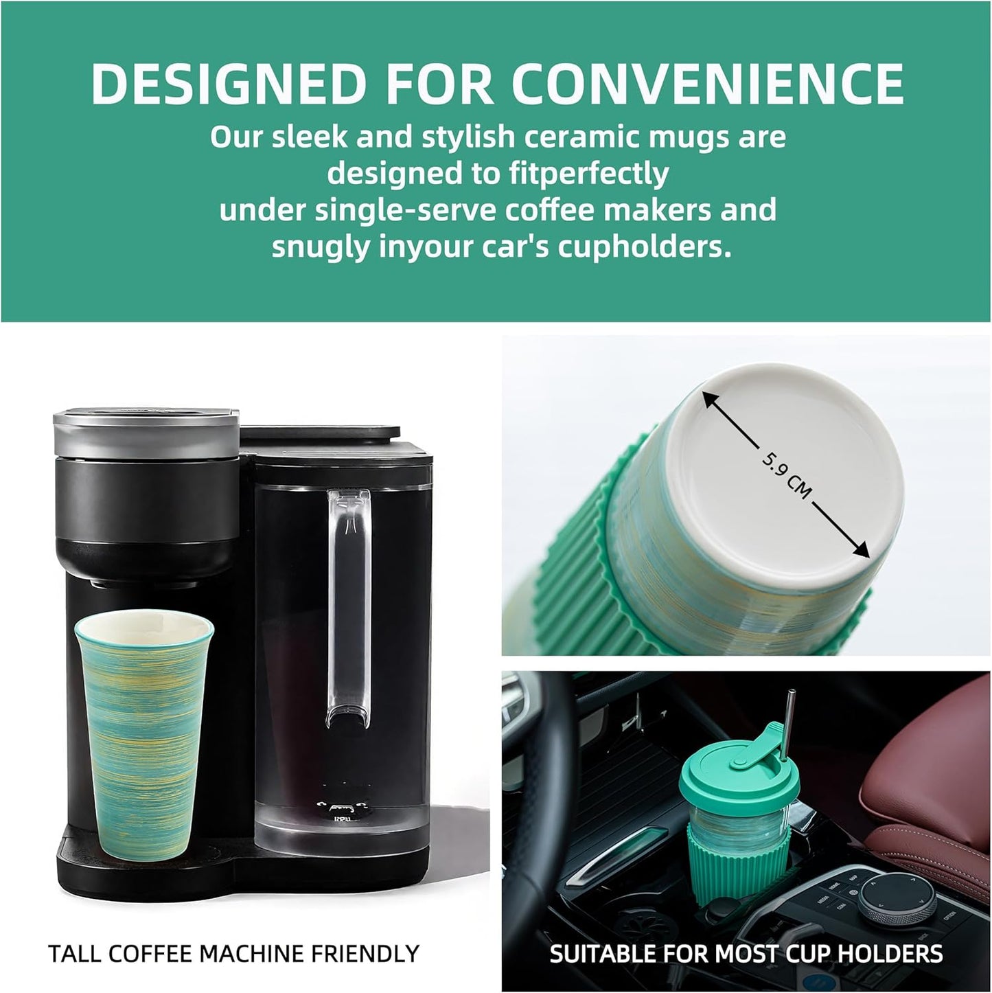Travel Coffee Mug Light Green, Ceramic Coffee Mug With Lid And Drinking Straw(15oz/450ml), Handcrafted Novelty Travel Mugs, Microwave & Dishwasher Safe Tumbler With Lid, Unique Gifts