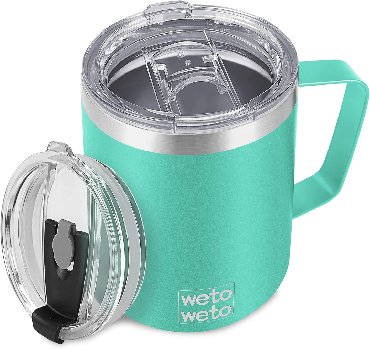 WETOWETO 14 oz Coffee Mug, Vacuum Insulated Camping Mug with Lid, Double Wall Stainless Steel Travel Tumbler Cup, Coffee Mugs Outdoor, Powder Coated Aquifer Blue