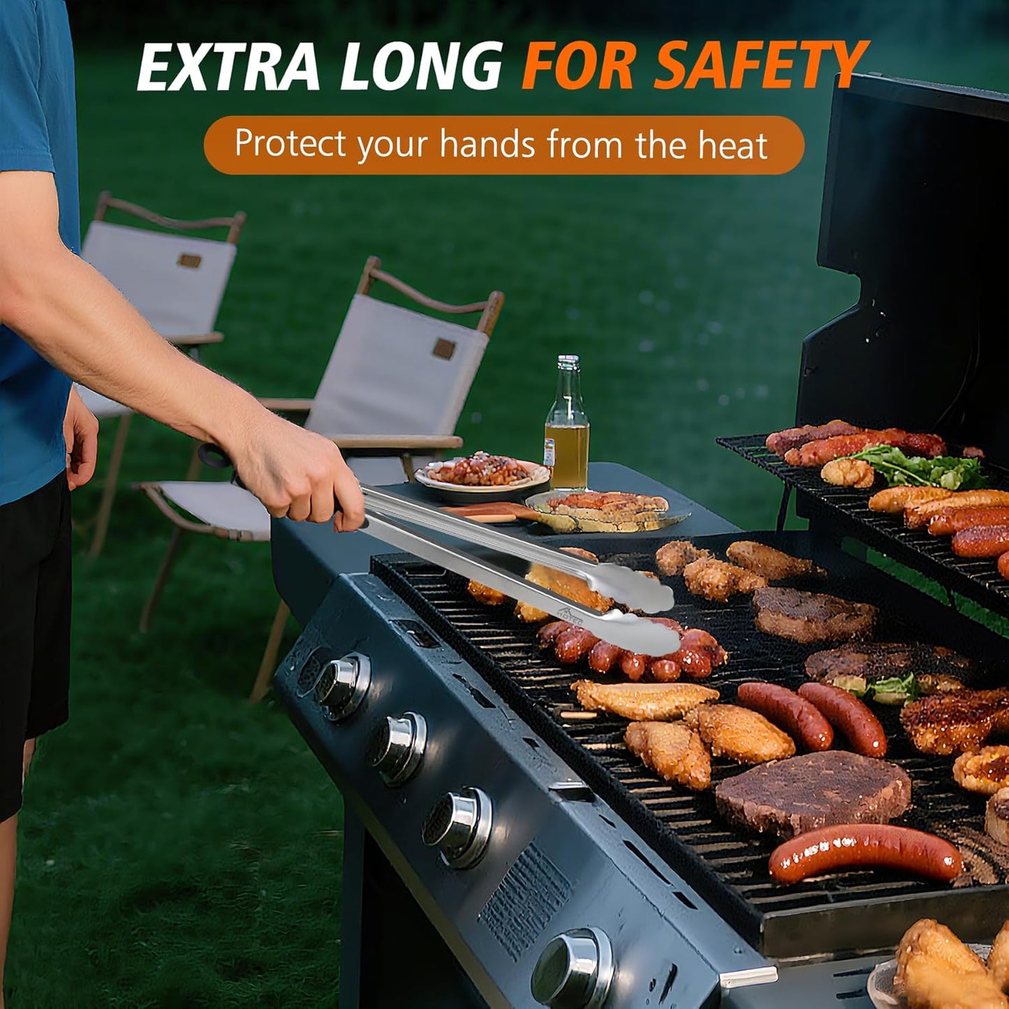 Hotec Stainless Steel Kitchen Tongs, 16 Inch Extra Long Locking Metal Food Tongs for Cooking, Serving, BBQ, Grill Non-Slip Grip