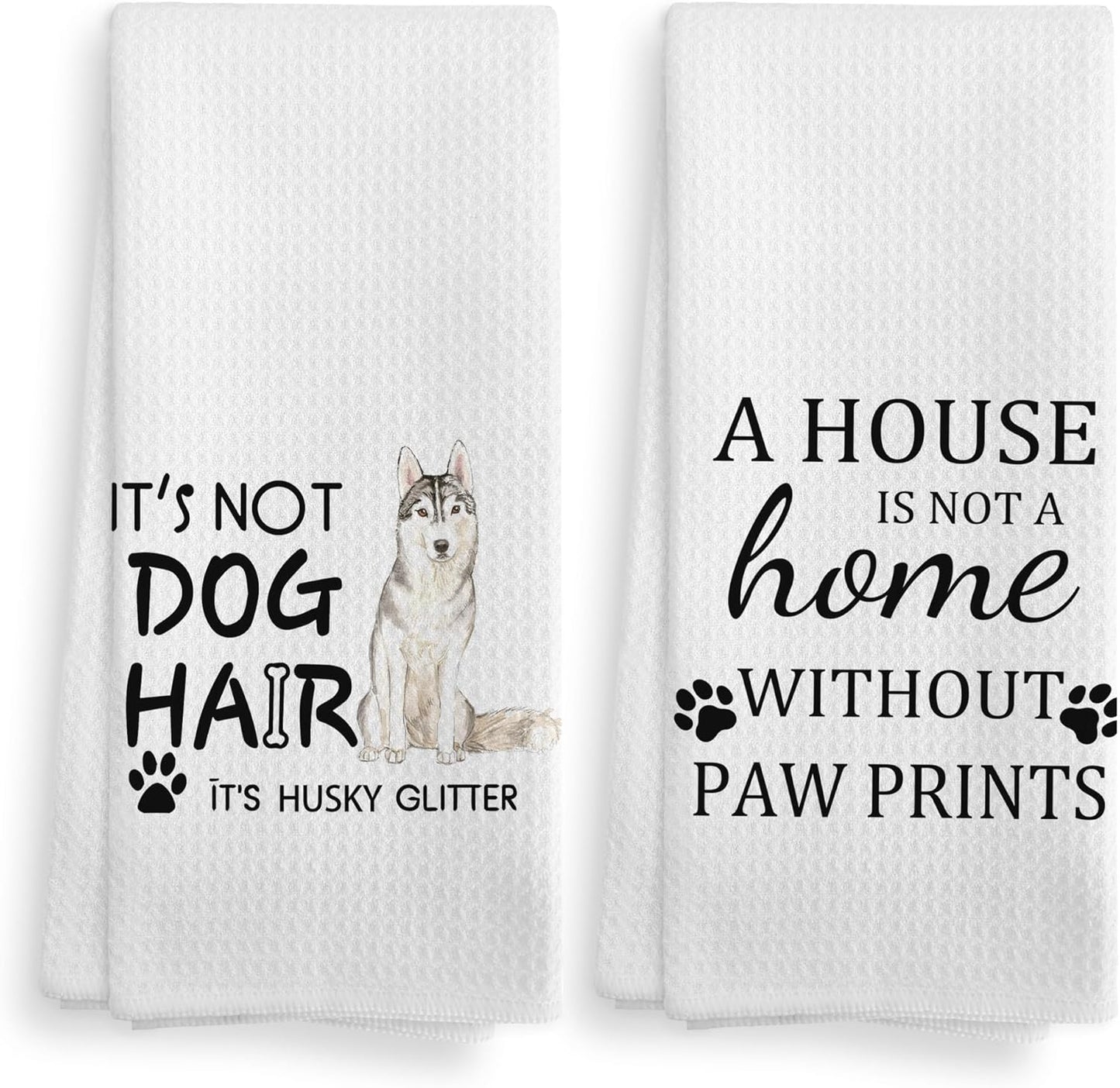 Husky Glitter Kitchen Towel Set of 2, 16x24 Inches, Polyester, Husky Glitter Pattern, Gift for Dog Lovers