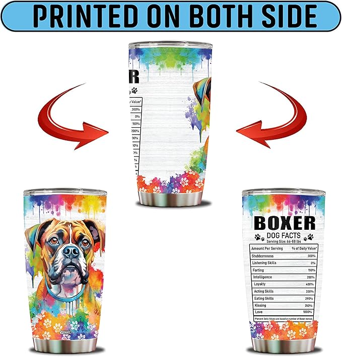 Gifts for Boxer Lovers 20 Oz Stainless Steel Tumbler Travel Coffee Mug Birthday Christmas New Year Thanksgiving Easter Gift Ideas for Dog Lovers Owners Boxers Mom Funny Facts Water Bottle