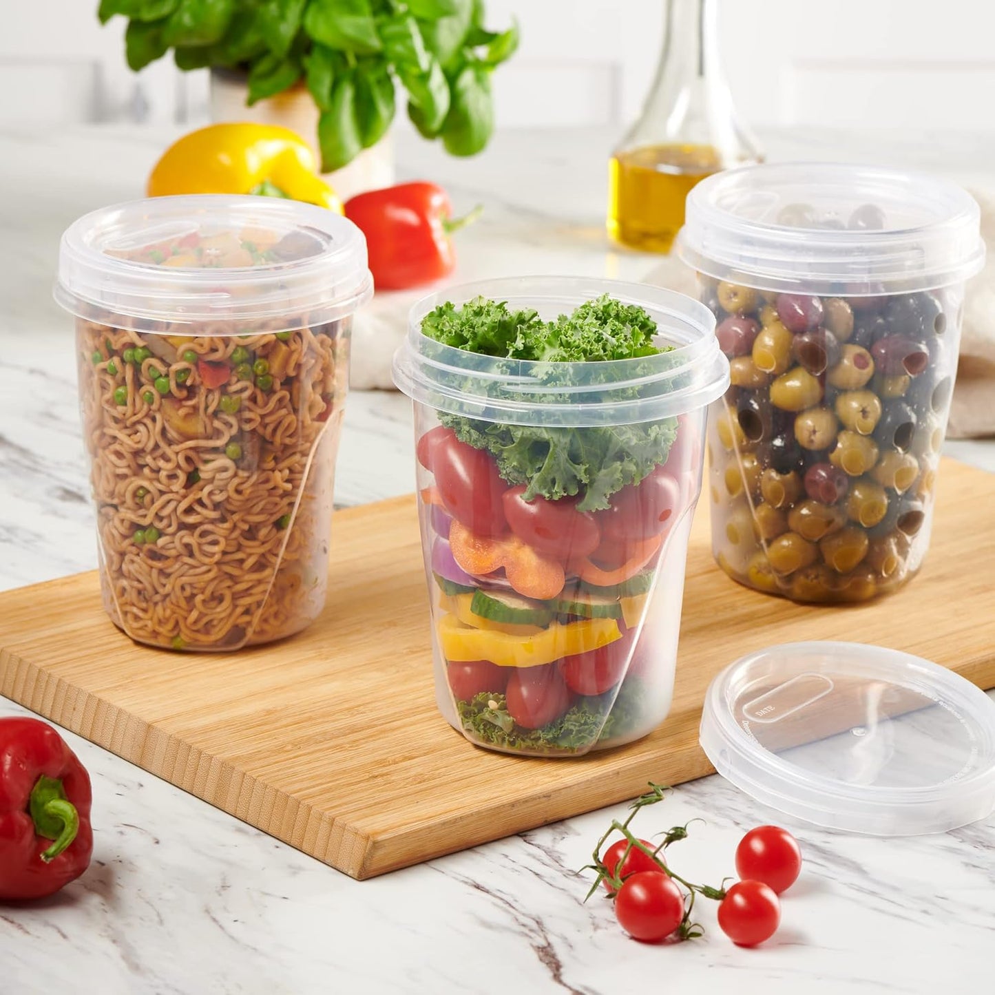 PLASTICPRO 6 Pack Twist Cap Food Storage Containers with Clear Screw on Lid- 32 oz Reusable Meal Prep Containers - Freezer and Microwave Safe Clear Plastic Food Storage