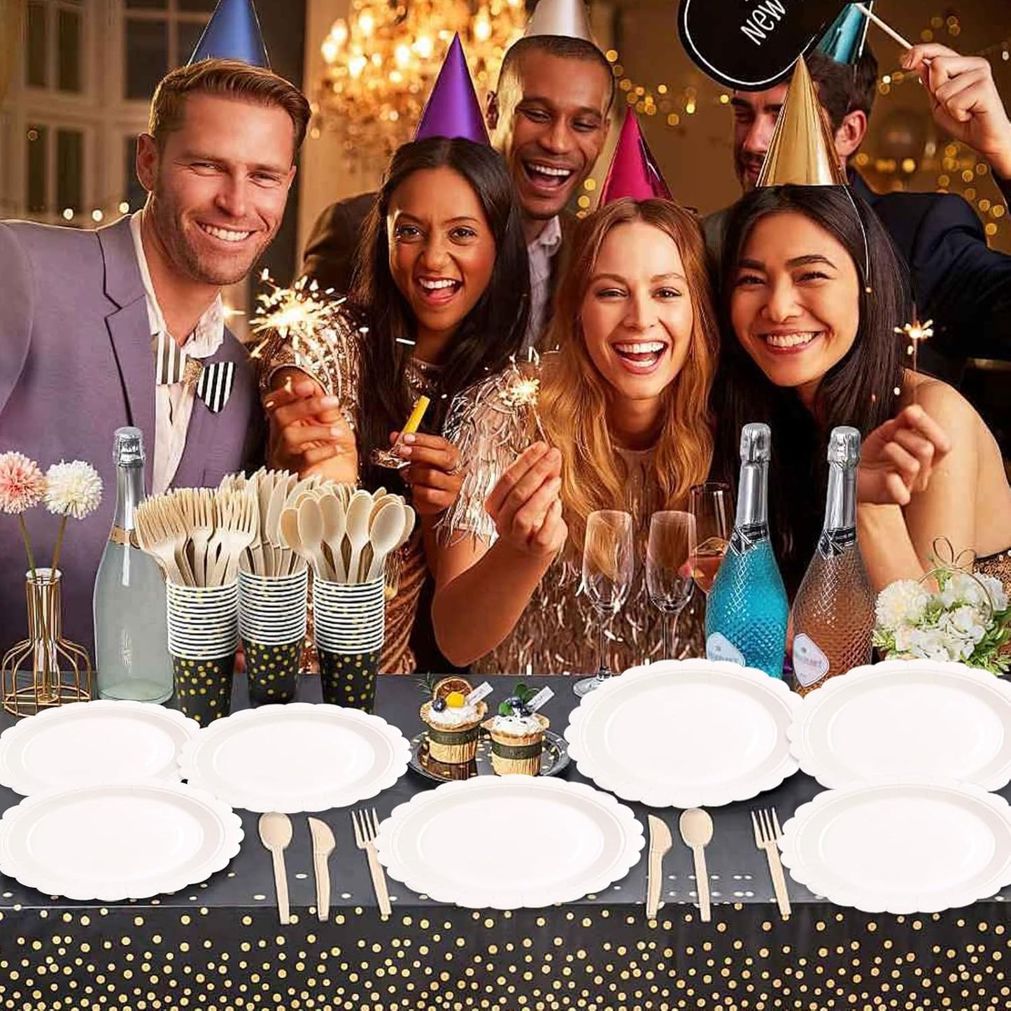 50Pcs Lvory Paper Plates-7 Inch Solid Color Scalloped Design Birthday Dinnerware Set Disposable Dinner Party Supplies for Wedding Baby Shower Table Decor Pininc Fall Party Decor