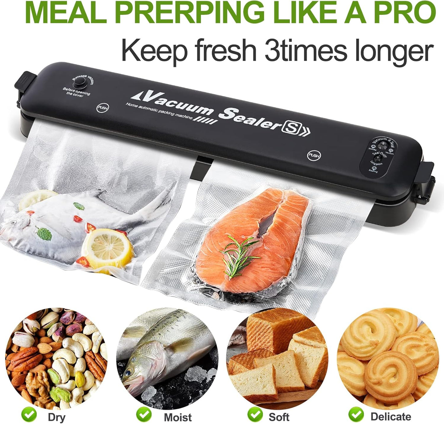 Vacuum Sealer Bags - 8" x 20' (3 Rolls) - Commercial Grade Sous Vide & Food Saver Rolls, Reusable & Resizable, Puncture Protected, Ideal for Cooking & Freezer Storage