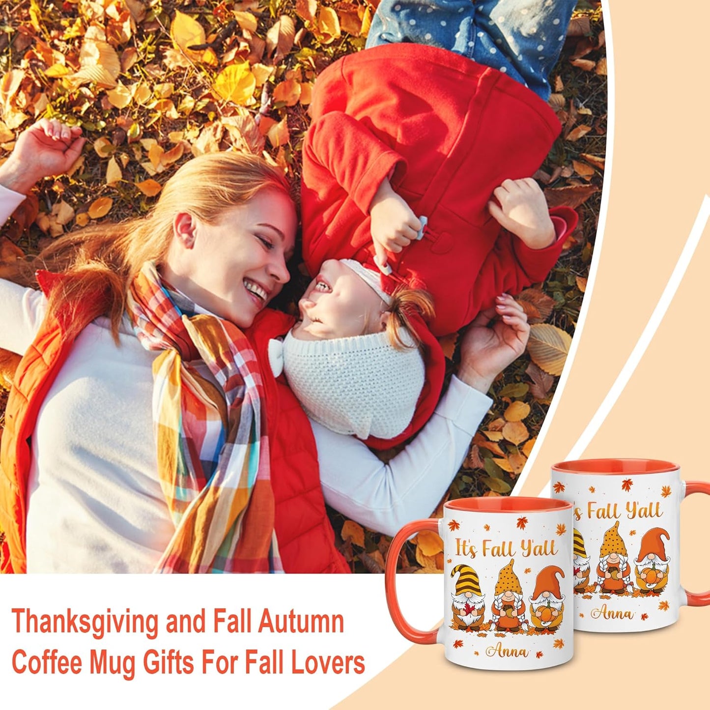 Hyturtle Personalized - Happy Fall Y'all - Custom Name Coffee Cup Ceramic Mug 11oz 15oz - Gnome Gifts For Women - Autumn Gifts - Fall Thanksgiving Decor Gift - Birthday