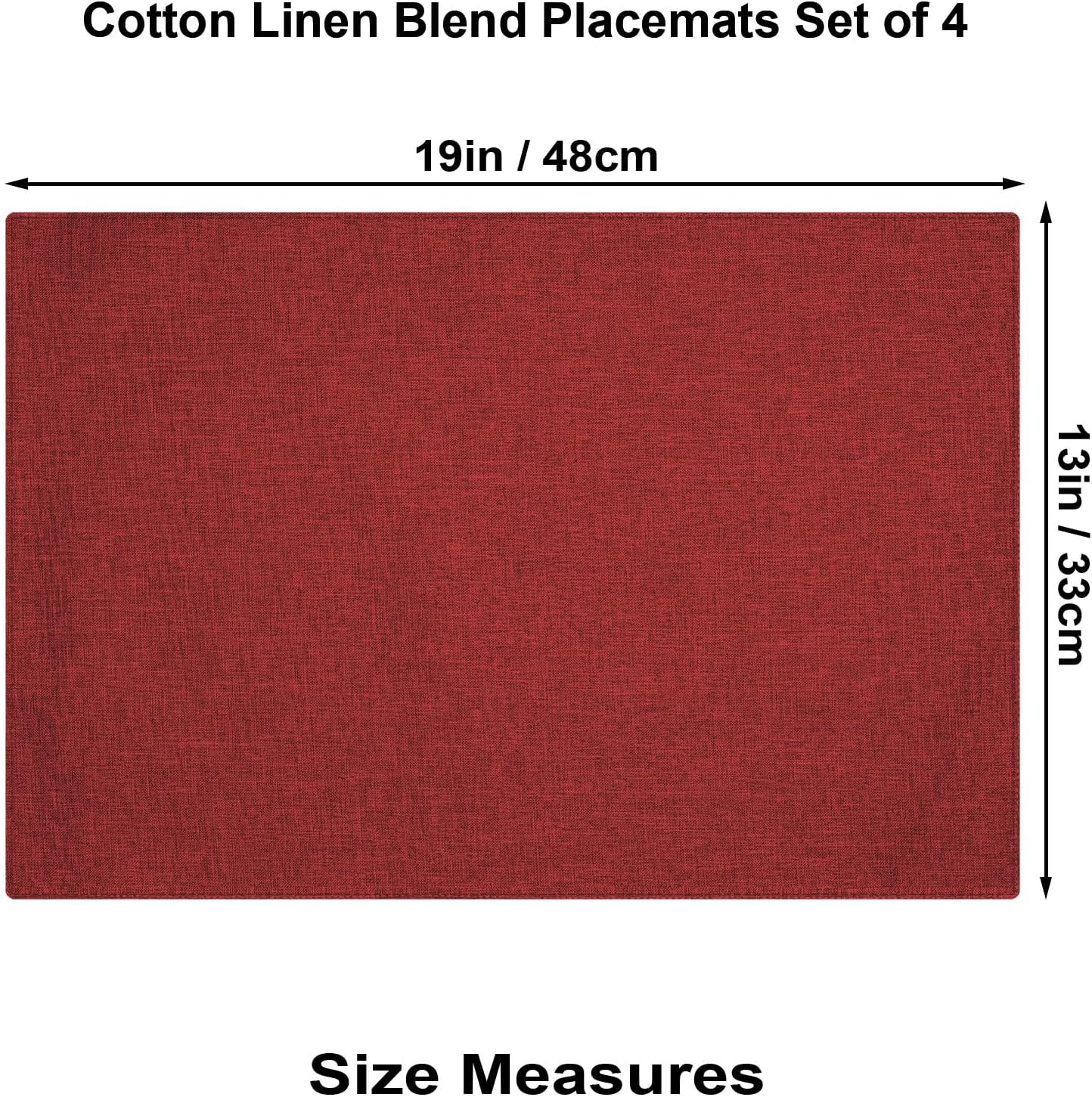 Cloth Placemats Set of 4, Cotton Linen Blend Machine Washable Double Layered Durable Place Mats Heat Resistant Placemats Wrinkle Free Thick Fabric Dining Table Mats (Red, 4)