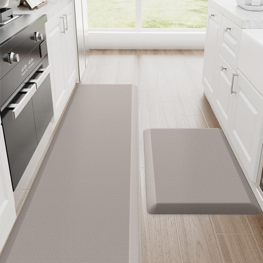 StepRite Kitchen Mats, 2PCS Kitchen Rugs, Cushioned Anti Fatigue Kitchen Mats for Floor, Non-Slip Standing Desk Mat, Waterproof Kitchen Rug Set for Kitchen, 20" x 32"+20" x 72"-Full 1 inch Thick,Khaki