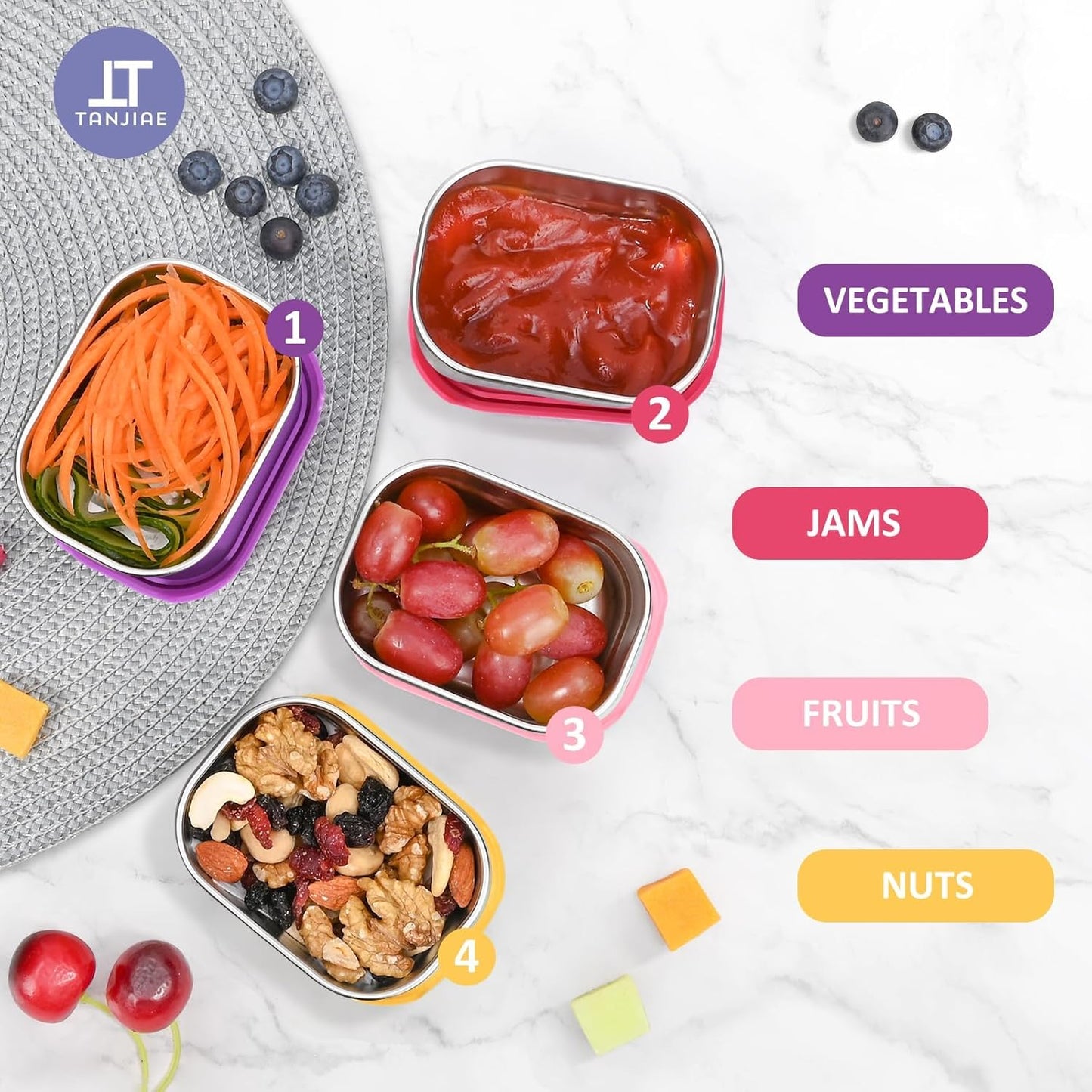 4Pack Small (1 CUP) 8oz Stainless Steel Snack Containers for Kids | Reusable Easy Open Toddler Snack Containers with Silicone Lids | Stackable Toddler Lunch Box for Daycare, School and Travel