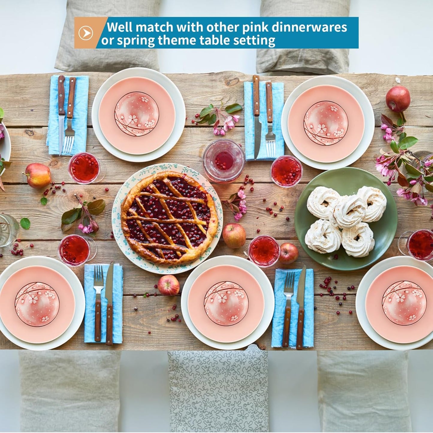 Ceramic Rice Bowls 10 oz, Sakura Bowl Gift Set, Dinnerware Serving Bowls for Rice, Cereal, Noodle, Soup, Desserts, Pack of 6 (Pink)