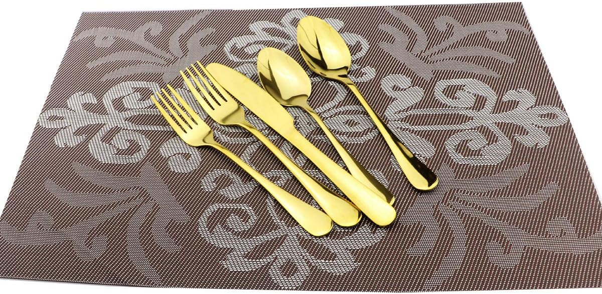 Gugrida 20-Piece Mirror Polished Reusable Utensils Vitalt Healthy & Eco-Friendly Stainless Steel Gold Flatware Tableware Dinnerware Set, Shiny Cutlery Knife Fork Spoon Set, Service for 4