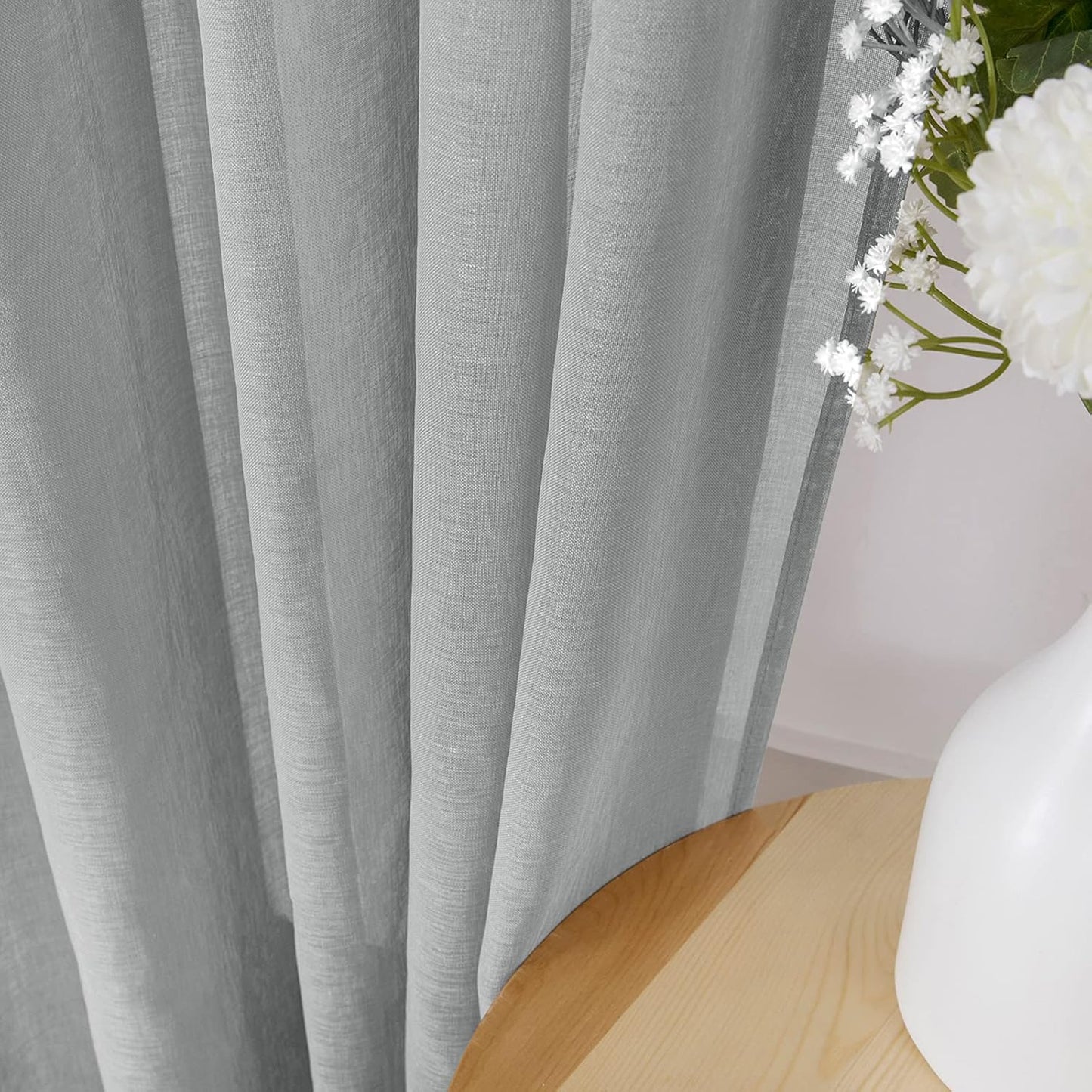 Tollpiz Sheer Curtains Linen Textured Living Room Curtain Sheers Light Filtering Rod Pocket Voile Curtains for Bedroom, 42 x 63 inches Long, Silver Grey, Set of 2 Panels