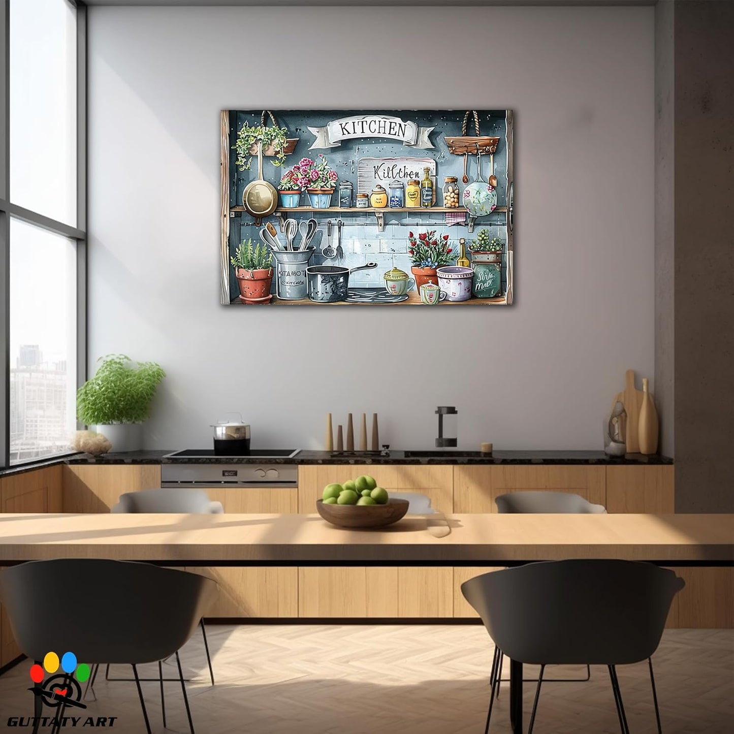 GUTTATY Farmhouse Wall Art Rustic Kitchen Decor, Ready to Hang Kitchen Canvas Print Spoon in Cupboard,Vintage Posters Prints for Dinning Room Home Kitchen Restaurant Painting 32×48 Inch