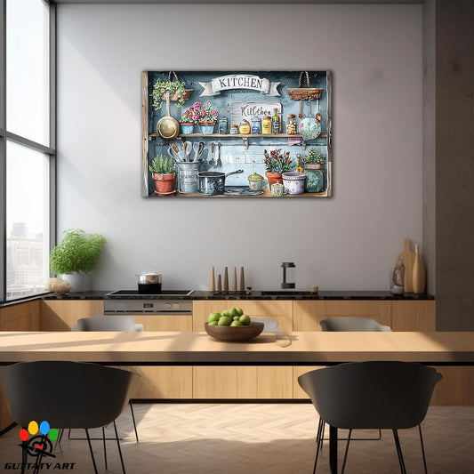 GUTTATY Farmhouse Wall Art Rustic Kitchen Decor, Ready to Hang Kitchen Canvas Print Spoon in Cupboard,Vintage Posters Prints for Dinning Room Home Kitchen Restaurant Painting 32×48 Inch