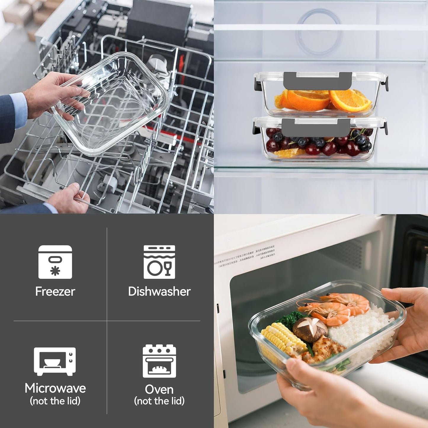 BAYZZ Glass Food Storage Containers, 5 Pack 35 Oz Glass Meal Prep Containers, Lunch Boxes with Airtight BPA-Free Lids, Microwave, Freezer and Dishwasher Safe