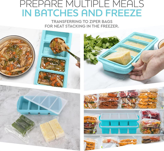 Silicone Freezer Tray With Lid - Soup Freezer Container molds - Large Ice Cube Tray- makes 8 perfect 1 cup portions cubes, 1-Pack Freezer Storage Food Soups & Meal Prep - Oven & Dishwasher -Safe