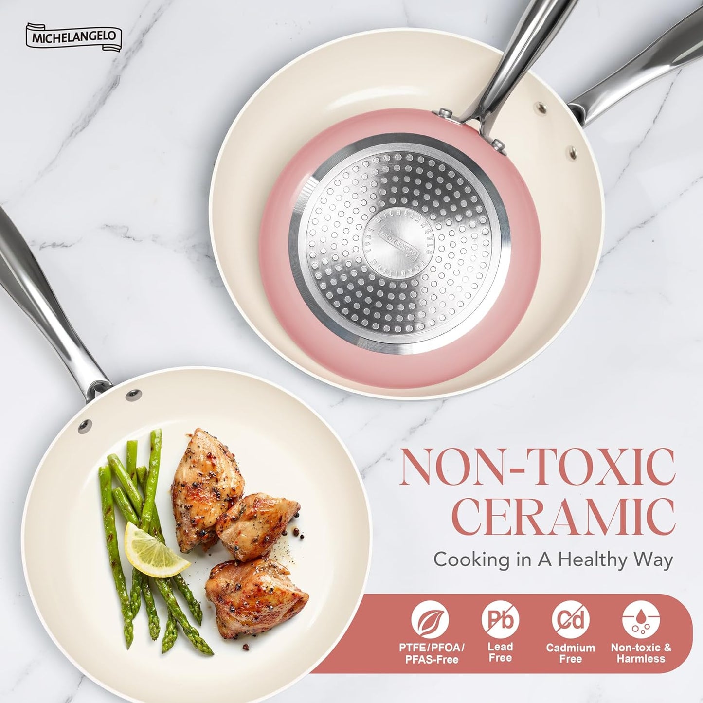 MICHELANGELO Non Stick Frying Pans Set - Ceramic Frying Pans Nonstick, 8'', 9.5'' & 11'' Nonstick Frying Pan Set, Non-Toxic, Ceramic-Coated, Pink