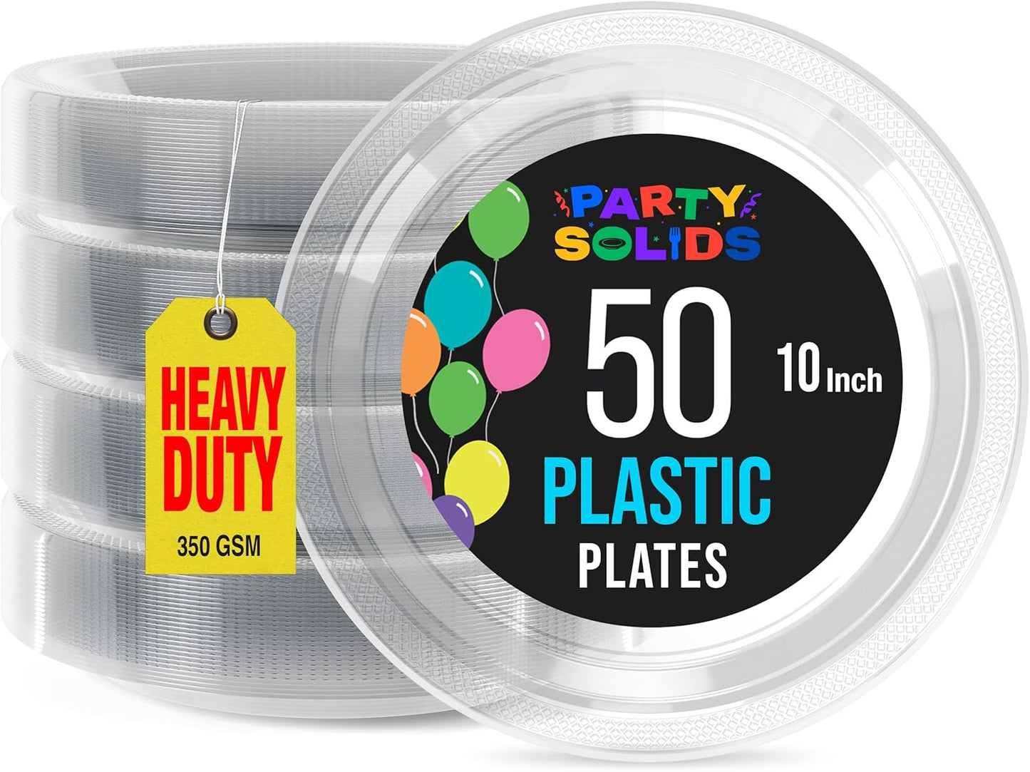 Exquisite Party Solids Clear Plastic Plates For Party Supplies 10" Clear Disposable Plates Heavy Duty 50 Pcs Plastic Dinnerware Sets Heavy Duty 350 GSM Disposable Dinnerware Set