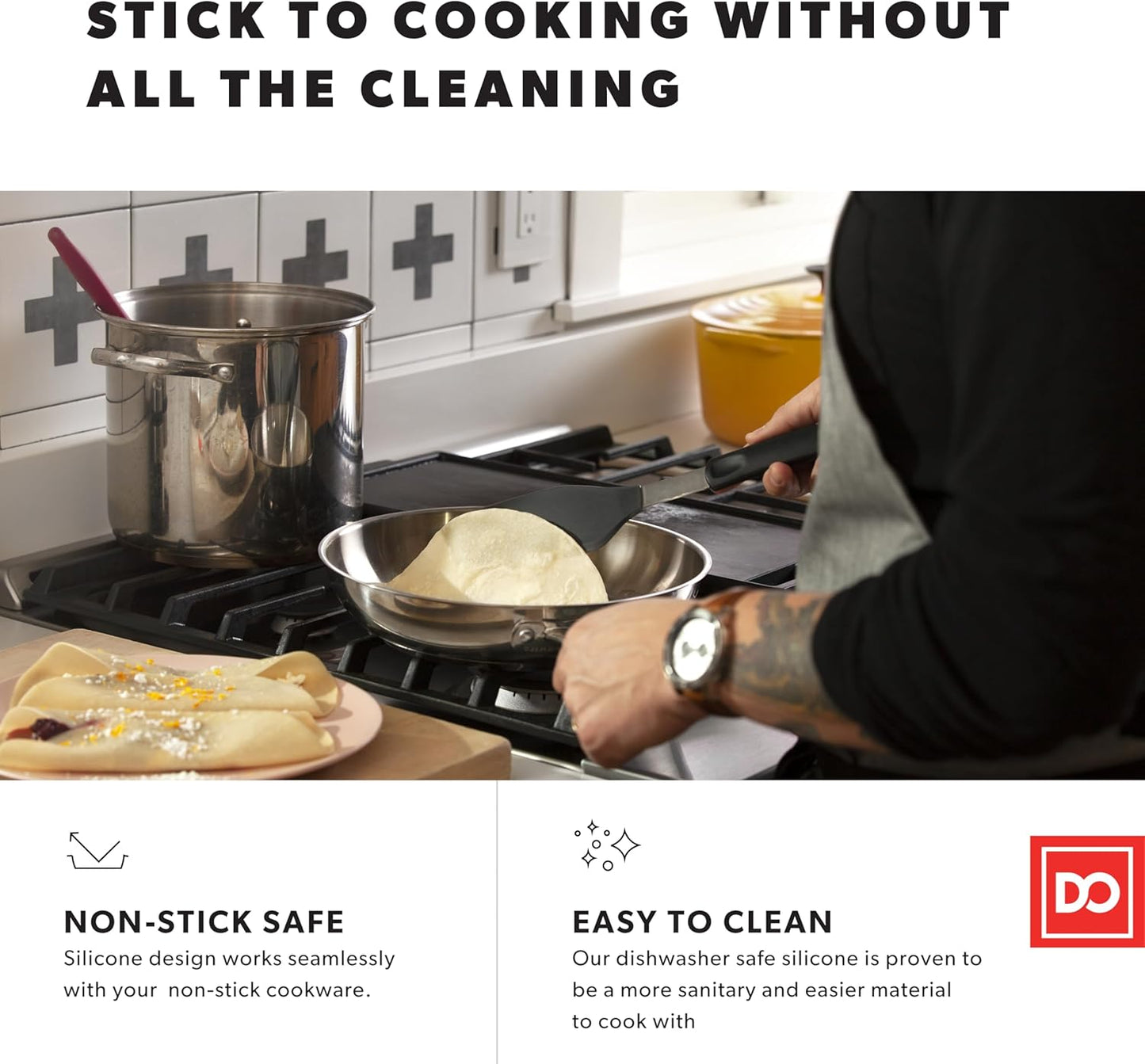 DI ORO Spatulas for Kitchen Use - Forever Warranty - 600°F Heat-Resistant Silicone - Turner Spatula Set for Cooking - BPA Free Wide Pancake Spatulas - Egg Flippers for Nonstick Cookware Safe (3pc)