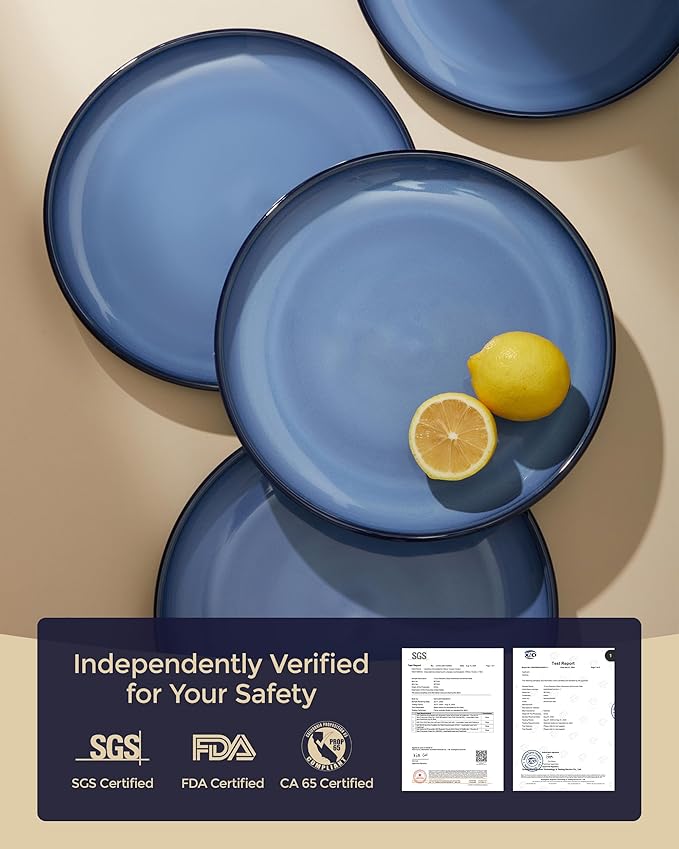 Stoneware Dinnerware Sets, Ceramic Plates and Bowls Set, Microwave & Dishwasher Safe Kitchen Dish Set, Modern Dinner Plates | Salad Plate | Cereal Bowls for 4, Dishware Sets Blue