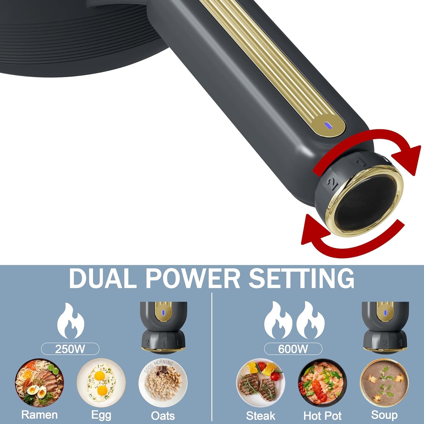 TOPWIT Hot Pot Electric with Steamer, 2L Multifunctional Electric Pot, Non-Stick Sauté Pan, Portable Pot for Steak, Fried Rice, Ramen, Soup with Dual Power Control (Spatula Not Included), Grey