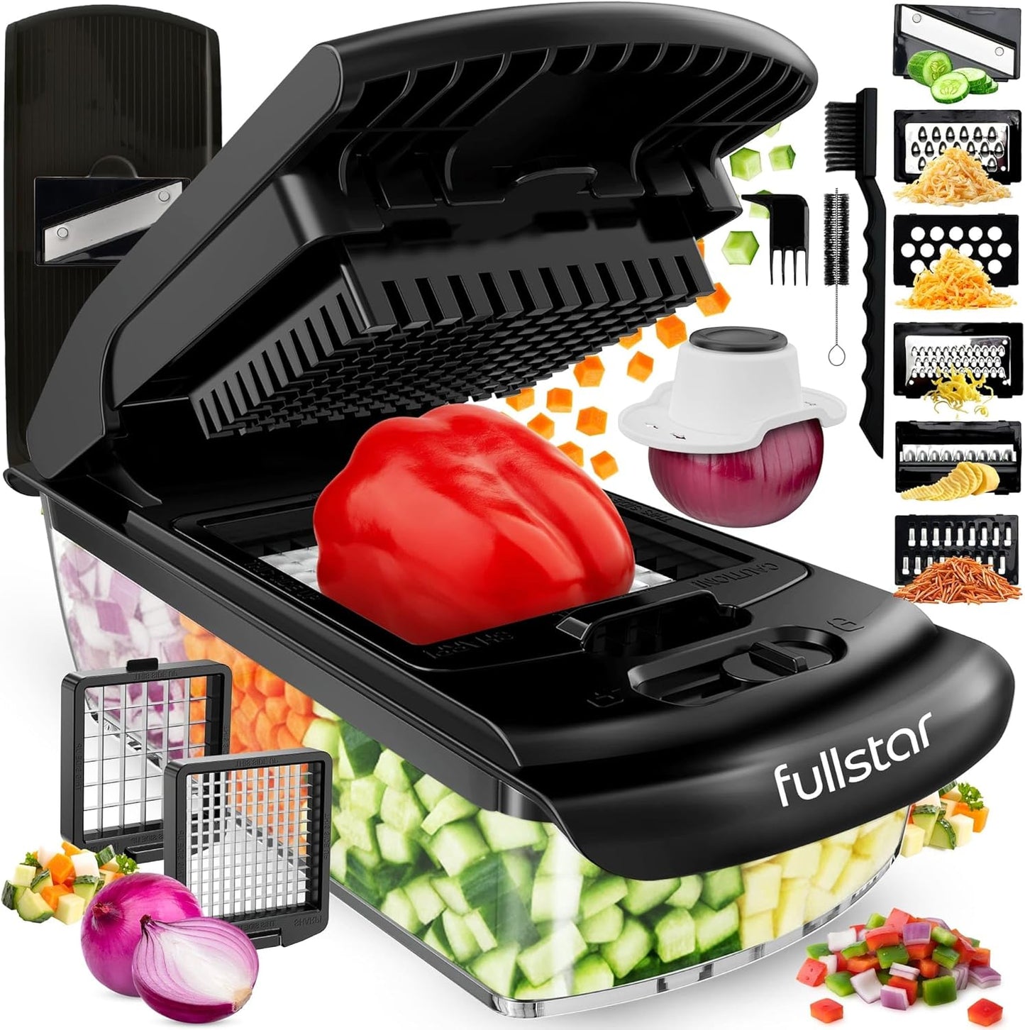 Fullstar The Original Pro Chopper - Vegetable Chopper and Spiralizer, Food Chopper with Container, Fruit Slicer, Kitchen Gadgets & Accessories, Home Essentials (8 in 1, Black)