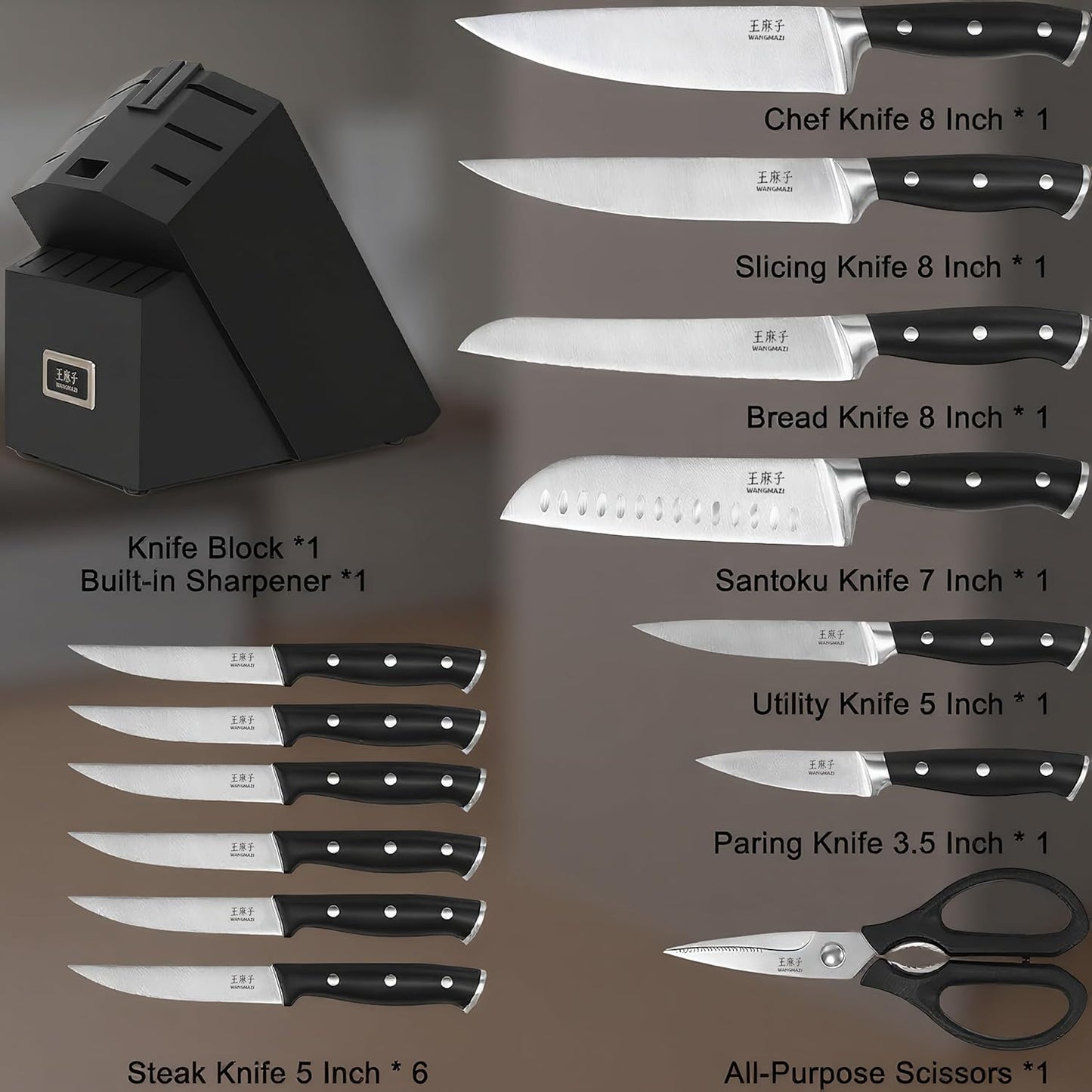 Newly Updated Premium Chef Knife Set,High Carbon Stainless Steel Forged,Sharp Kitchen Knife Set Ergonomic Handle,Hundreds of Years of Masterful Craftsmanship(Black Silver,15PCS)