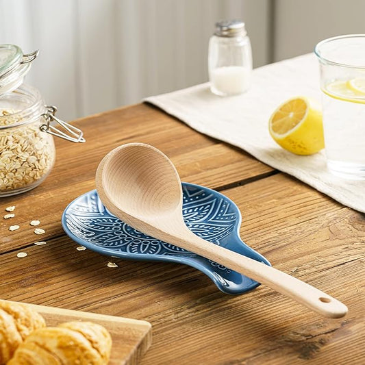 Ceramic Spoon Rest, 7.48 Inches Spoon Holder for Kitchen Counter, Kitchen Accessories, Dishwasher Safe, Dark Blue