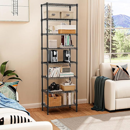 8 Tier 2000 lbs Storage Rack Metal Wire Shelving Unit, Storage Standing Shelf Organizer for Laundry Bathroom Kitchen Pantry Closet Garage Basement Utility Room, Black 13.8" D x 23.6" W x 79.5" H