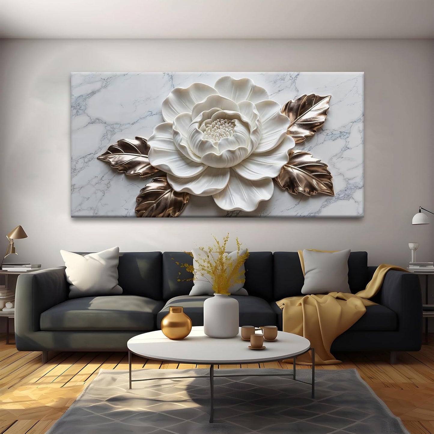 Suconvng Canvas Wall Art Living Room Home Wall Decor Modern White Flower Canvas Art Wall Decor 29 X 58 Inches Large Wall Art Elegant Marble Texture Picture For Bedroom Office Artwork